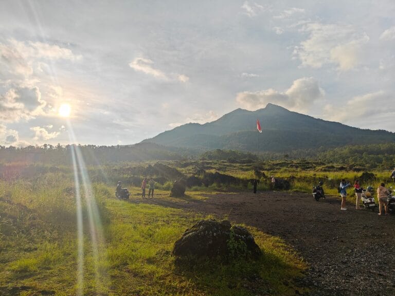 Mount Batur sunrise view with Lake Batur in Kintamani.